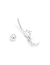 Surgical Steel Cubic Zirconia Moon Drop Belly Bar - link has visual effect only