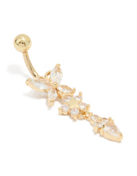 Gold Plated Surgical Steel Cubic Zirconia Triple Flower Belly Bar - link has visual effect only
