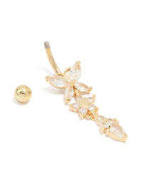 Gold Plated Surgical Steel Cubic Zirconia Triple Flower Belly Bar - link has visual effect only