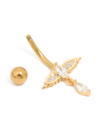 Gold Plated Surgical Steel Cubic Zirconia Bird Belly Bar - link has visual effect only