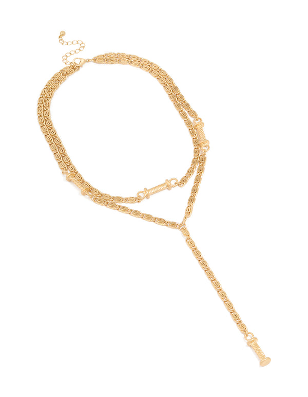 Gold Layered Barrel Y-Necklace