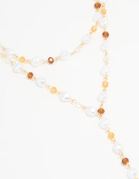 Gold Pearl & Brown Beaded Layered Y-Necklace - link has visual effect only