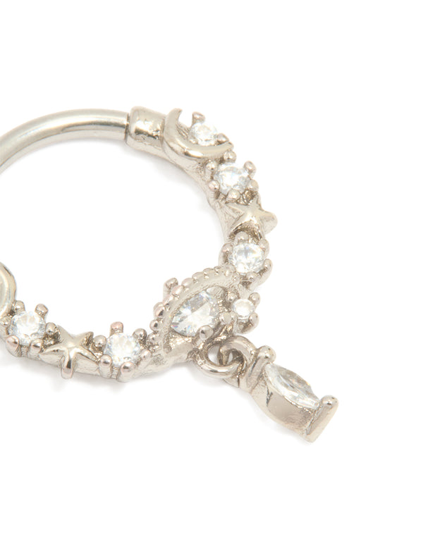 Titanium Cubic Zirconia Drop Clicker Ring