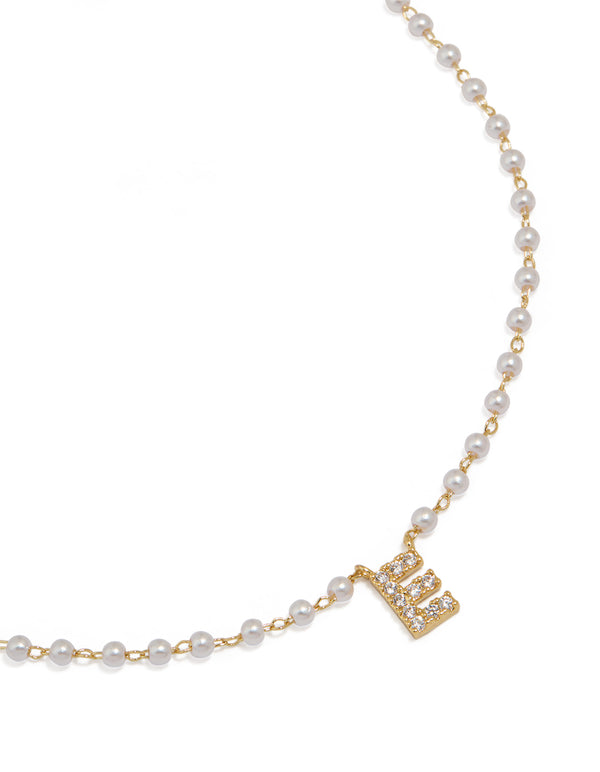 Gold Plated Pearl Letter E Necklace