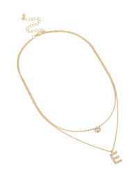 Gold Plated Cubic Zirconia Bezel Letter E Layered Necklace - link has visual effect only