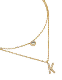 Gold Plated Cubic Zirconia Bezel Letter K Layered Necklace - link has visual effect only