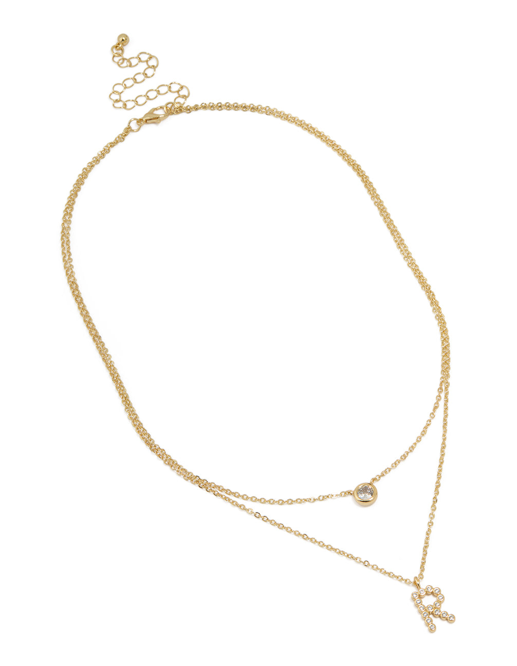 Gold Plated Cubic Zirconia Bezel Letter R Layered Necklace