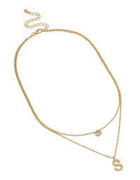 Gold Plated Cubic Zirconia Bezel Letter S Layered Necklace - link has visual effect only