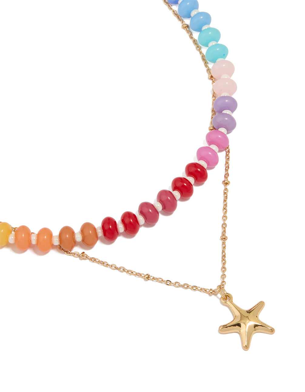 Gold Multicoloured Gemstones & Star Layered Necklace
