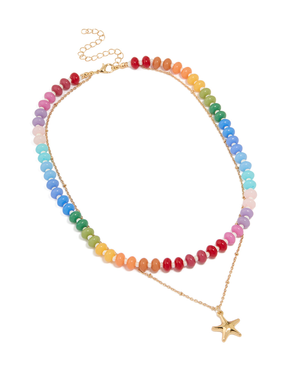 Gold Multicoloured Gemstones & Star Layered Necklace