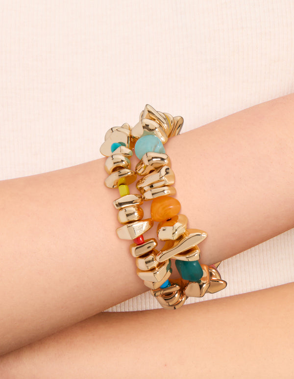 Multicoloured Chipped Beaded Stretch Bracelets 2-Pack