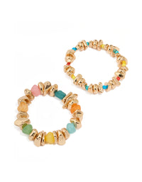 Multicoloured Chipped Beaded Stretch Bracelets 2-Pack - link has visual effect only