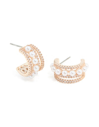 Rose Gold Plated Cubic Zirconia Pearl Hoop Earrings - link has visual effect only