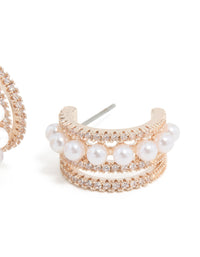 Rose Gold Plated Cubic Zirconia Pearl Hoop Earrings - link has visual effect only