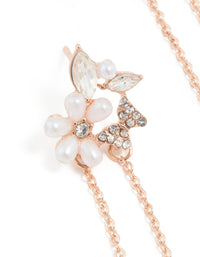 Rose Gold Plated Diamante Flower & Butterfly Chain Drop Earrings - link has visual effect only