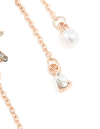 Rose Gold Plated Diamante Flower & Butterfly Chain Drop Earrings - link has visual effect only