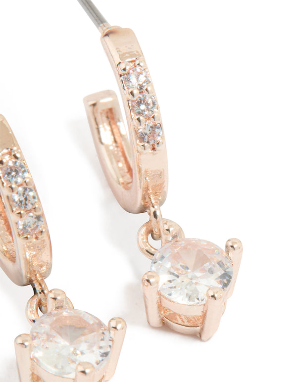 Rose Gold Plated Cubic Zirconia Huggie Drop Earrings