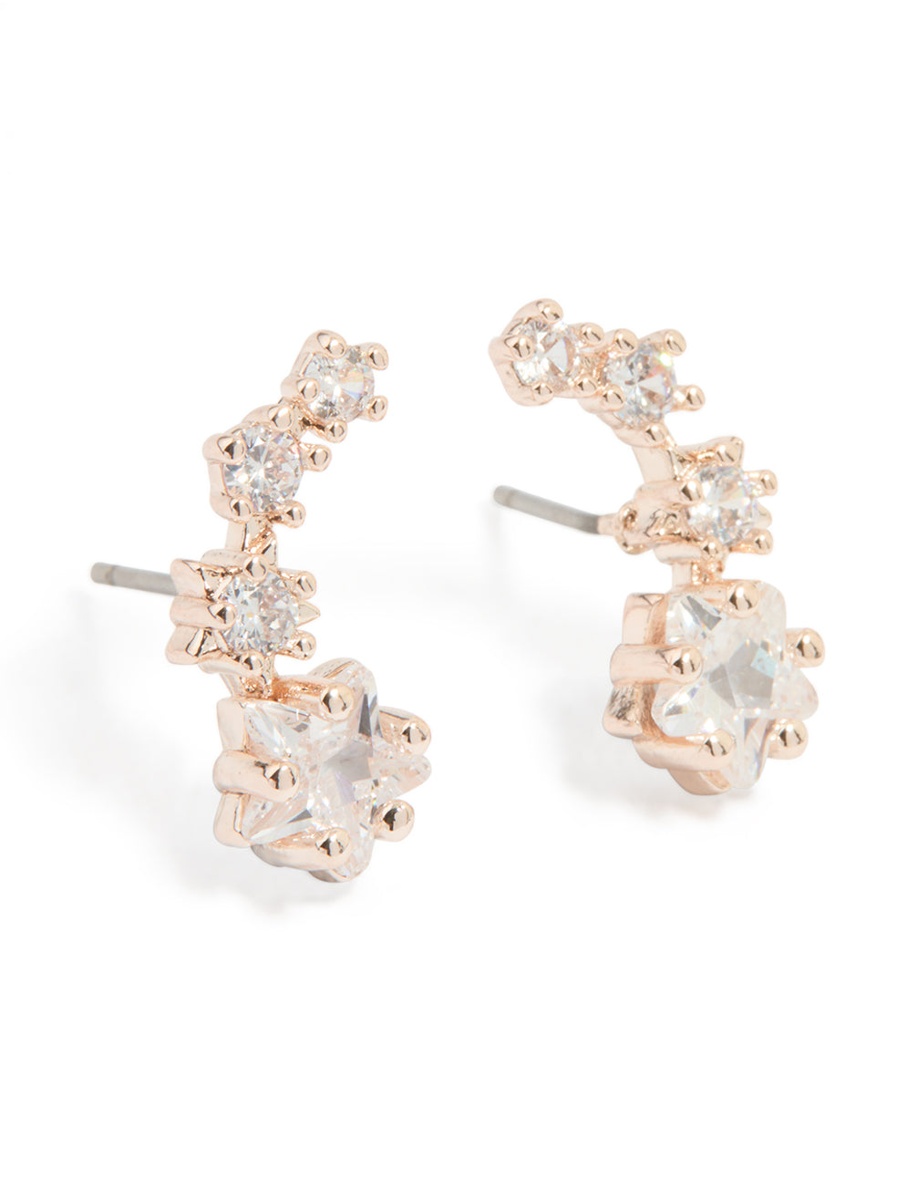 Rose Gold Plated Cubic Zirconia Graduating Star Stud Earrings