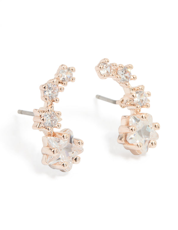 Rose Gold Plated Cubic Zirconia Graduating Star Stud Earrings
