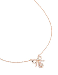 Rose Gold Plated Cubic Zirconia Bow Pendant Necklace - link has visual effect only