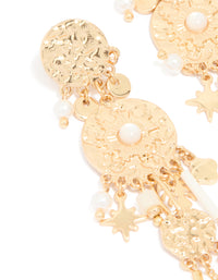 Gold Textured Pearl Dangle Drop Earrings - link has visual effect only