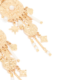 Gold Textured Pearl Dangle Drop Earrings - link has visual effect only
