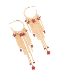 Gold Red Beaded Chain Hoop Earrings - link has visual effect only