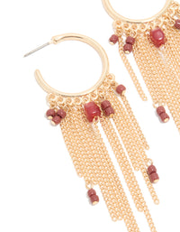 Gold Red Beaded Chain Hoop Earrings - link has visual effect only