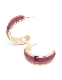 Gold Red Thick Enamel Hoop Earrings - link has visual effect only
