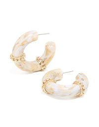 White Acrylic Diamante Hoop Earrings - link has visual effect only