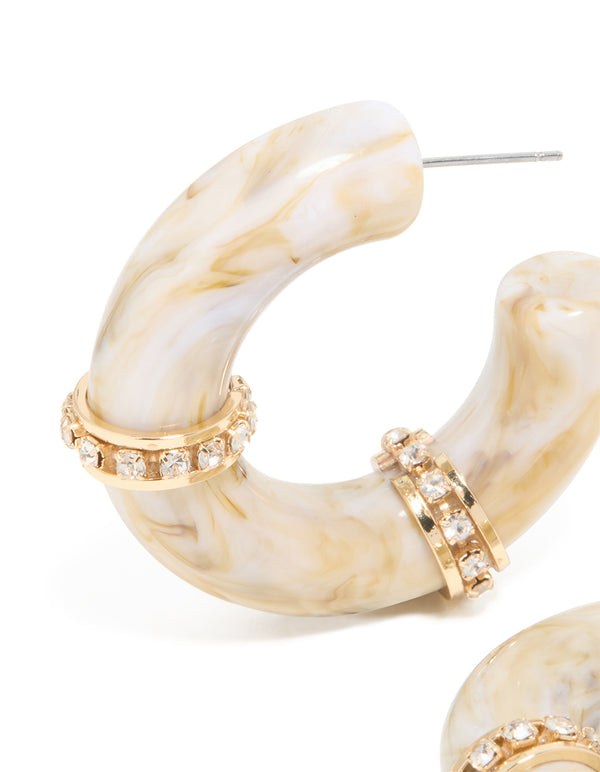 White Acrylic Diamante Hoop Earrings