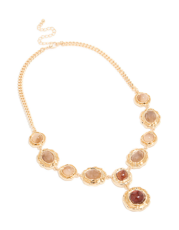 Gold Red Stone Molten Y-Necklace