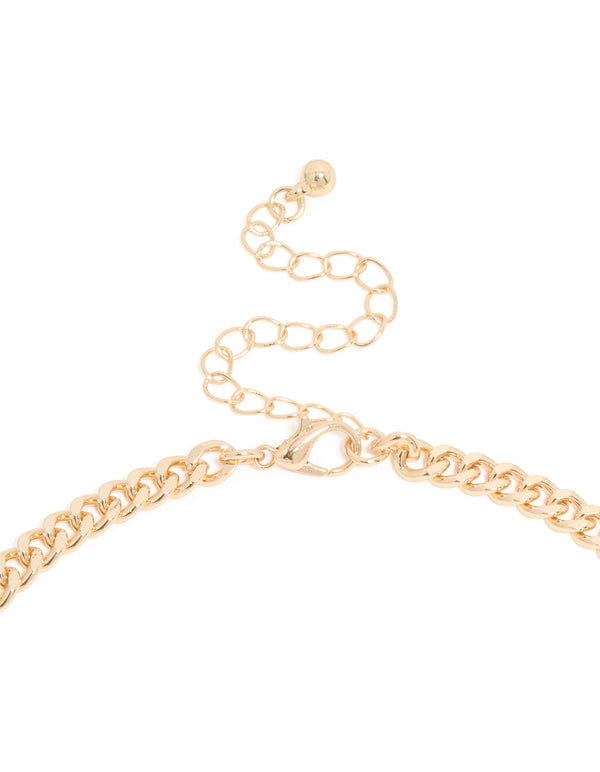 Gold Red Stone Molten Y-Necklace