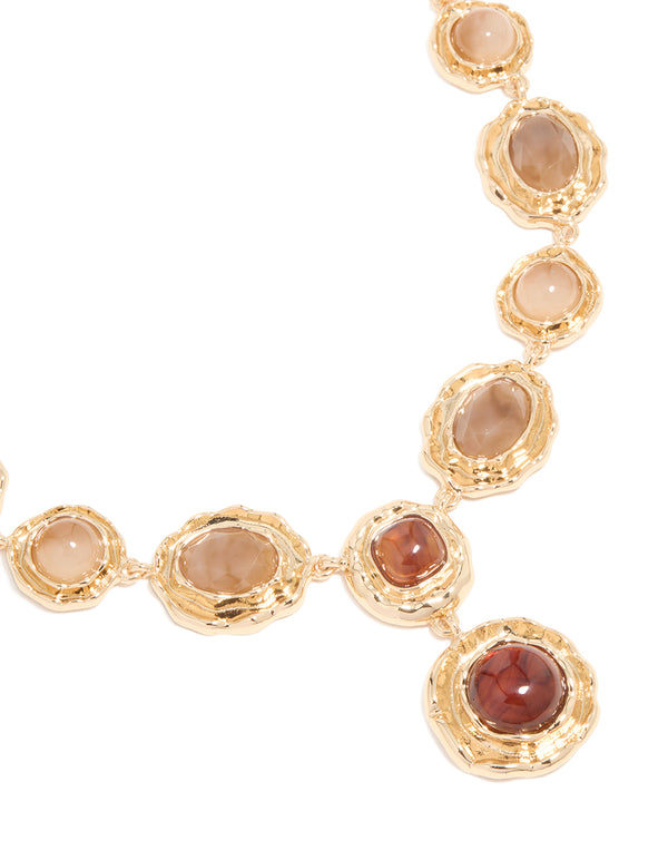 Gold Red Stone Molten Y-Necklace