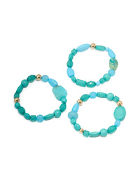 Gold Blue Beaded Stretch Bracelets 3-Pack - link has visual effect only