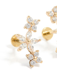 Gold Plated Surgical Steel Cubic Zirconia Flower Claw Flat Back Studs 2-Pack - link has visual effect only