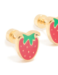 Kids Gold Plated Surgical Steel Enamel Strawberry Flat Back Studs - link has visual effect only