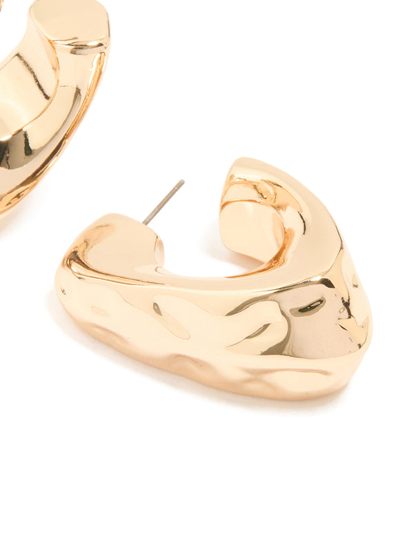 Gold Molten Triangle Hoop Earrings