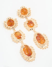 Gold Orange Stone Molten Trio Drop Earrings - link has visual effect only