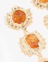 Gold Orange Stone Molten Trio Drop Earrings - link has visual effect only