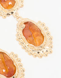 Gold Orange Stone Molten Trio Drop Earrings - link has visual effect only