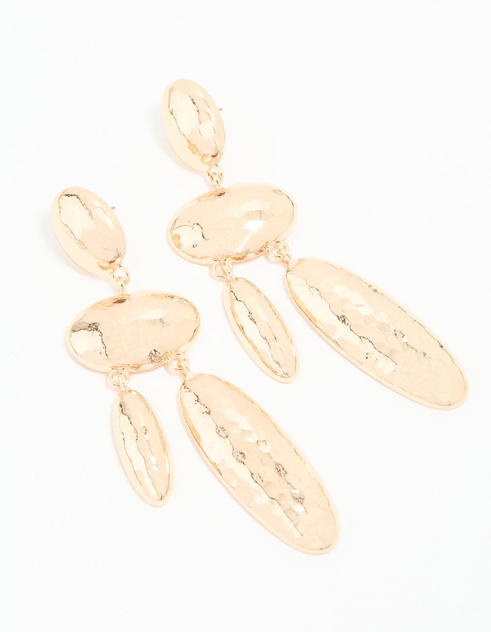 Gold Hammered Oval Drop Earrings