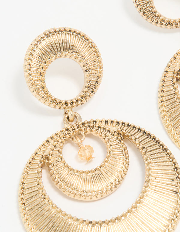 Antique Gold Round Double Drop Earrings