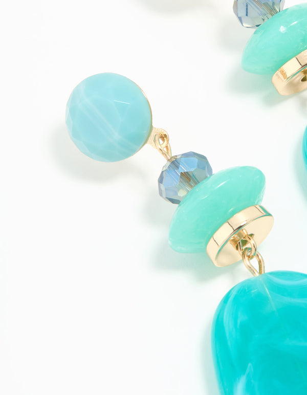 Blue Acrylic Beaded Drop Earrings