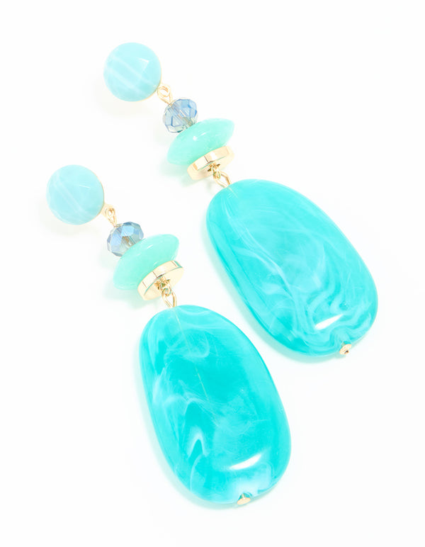 Blue Acrylic Beaded Drop Earrings