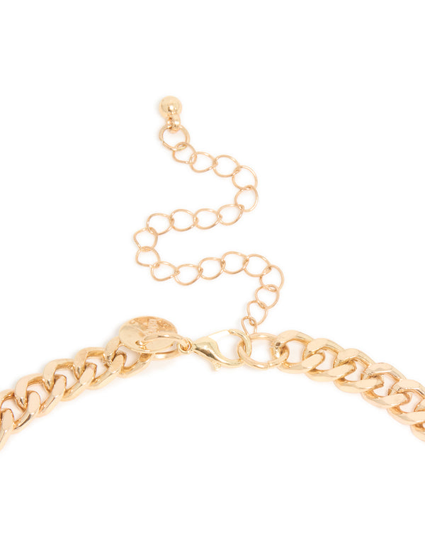 Gold Orange Woven Fabric Charm Layered Necklace