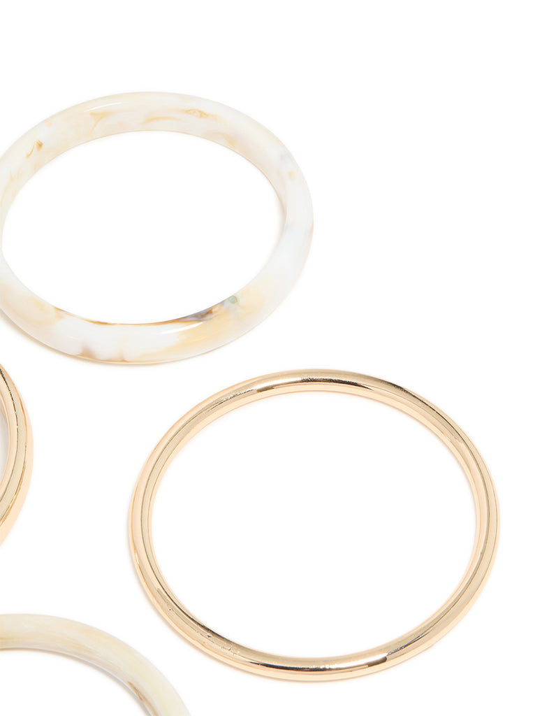 Gold & White Acrylic Marble Thin Bangles 4-Pack - Lovisa