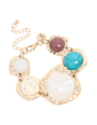 Gold Multicoloured Organic Stones Bracelet - link has visual effect only