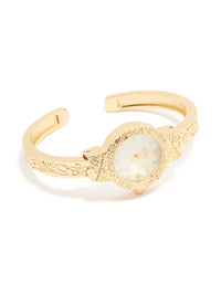 Gold Molten Vintage Round Watch Cuff - link has visual effect only
