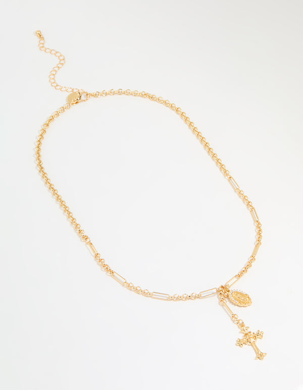 Gold Plated Vintage Cross Y-Necklace